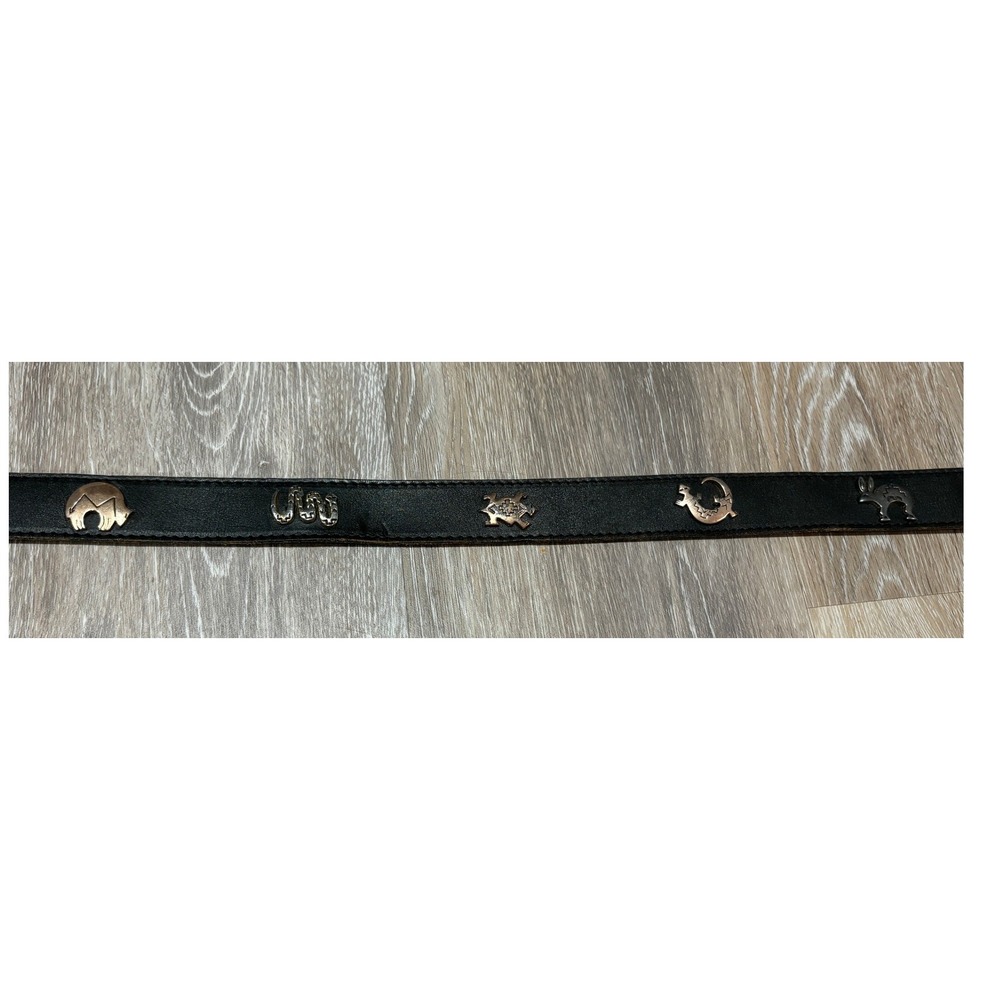 Vintage Western Leather Belt Black Silver Animal Charms Southwestern Boho 32